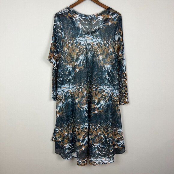 Comfy USA Tunic Top Womens XL Multicolor Mesh Animal Print High Low Long Sleeve - Picture 7 of 9